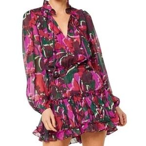 MISA Los Angeles Lorena Mini Dress XS Pink Ruffle Party Cocktail Event Pink